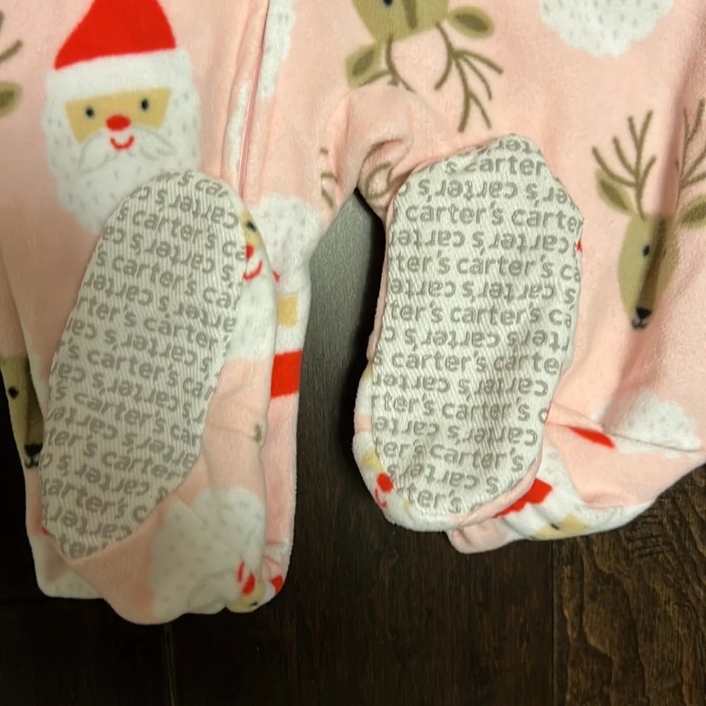 Adorable Carters Baby Girl Pink Christmas Santa Print Footie pajamas!